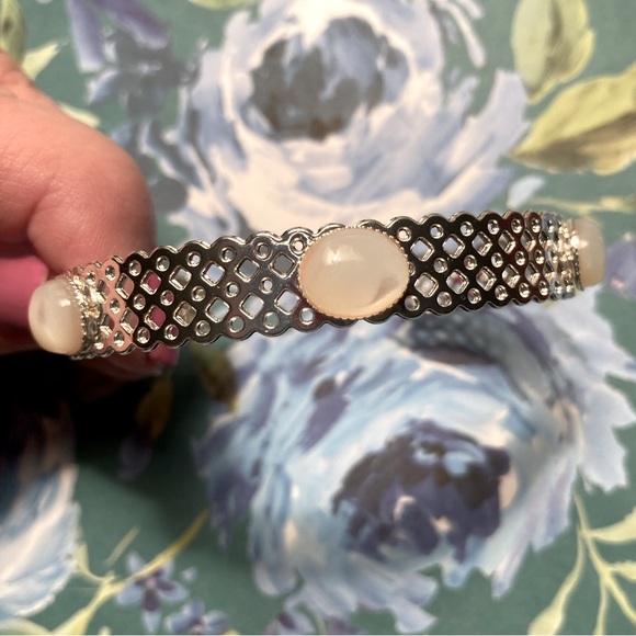 Silvertone Mother of Pearl Cuff Bracelet - Picture 1 of 3